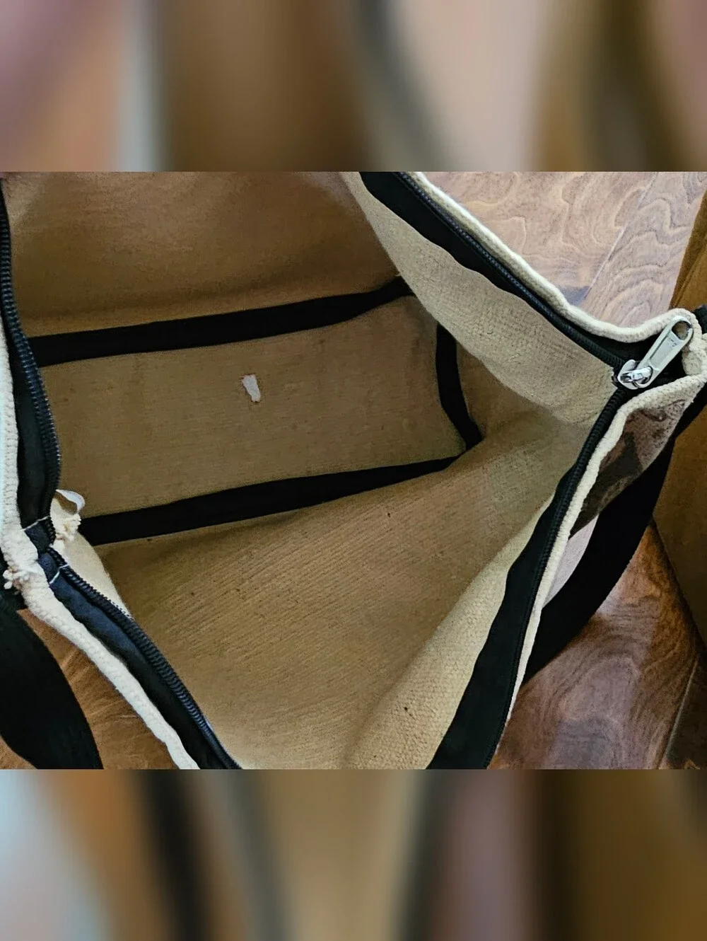 Source Unknown Natural and Black Floral Bull Woven Tote